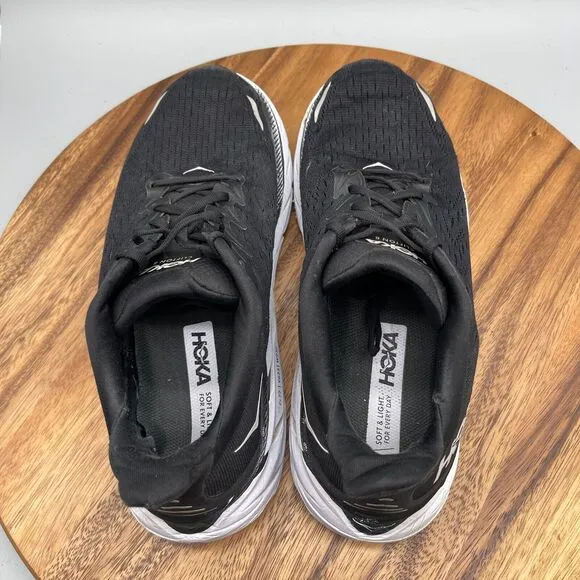 Hoka One One Clifton 8 Shoes Mens Size 9.5 D Black Running Walking Trail Comfort