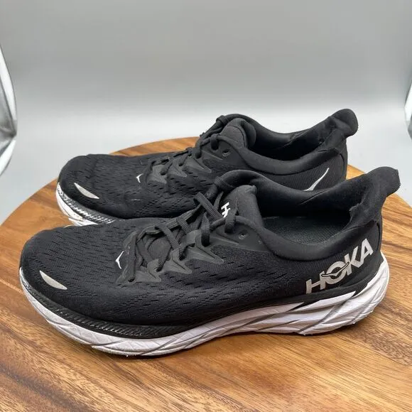 Hoka One One Clifton 8 Shoes Mens Size 9.5 D Black Running Walking Trail Comfort