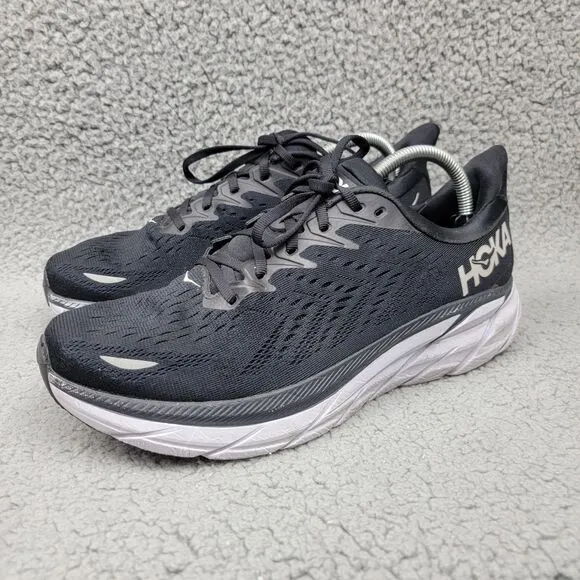 Hoka One One Sneakers Mens 10D Clifton 8 1119393 Black Running Gym Shoes READ!