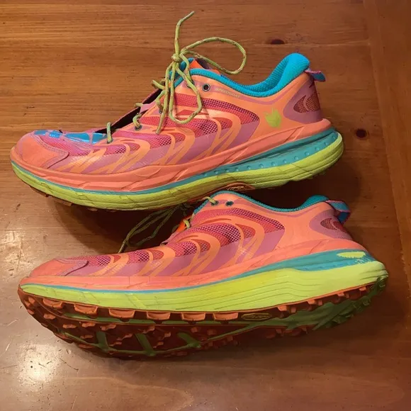 Hoka One One Speedgoat Trail Running Sneaker Shoe - Womens size 10.5 Neon Coral
