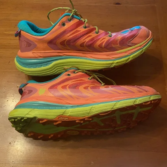 Hoka One One Speedgoat Trail Running Sneaker Shoe - Womens size 10.5 Neon Coral