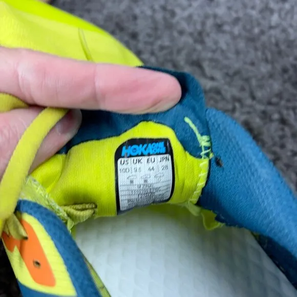 Hoka One One Zinal Running Shoes Mens Size 10 Yellow Blue Coral Trail Sneakers