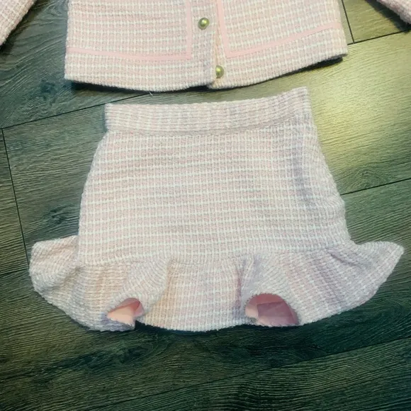 Janie and Jack pink boucle outfit