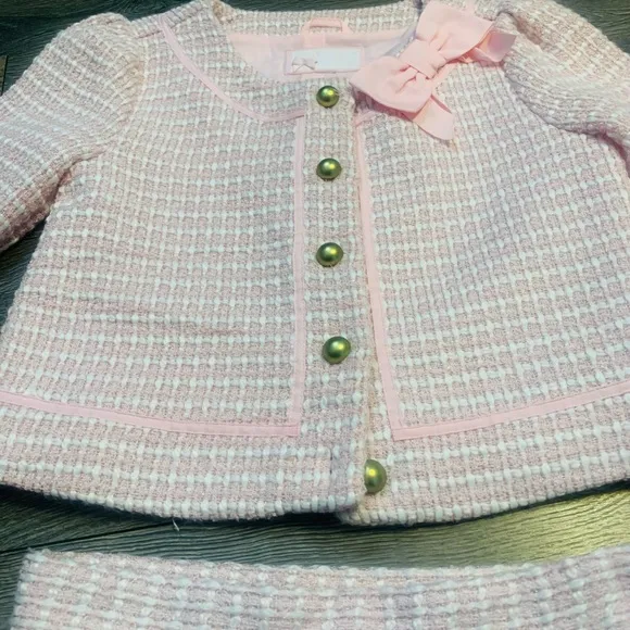 Janie and Jack pink boucle outfit