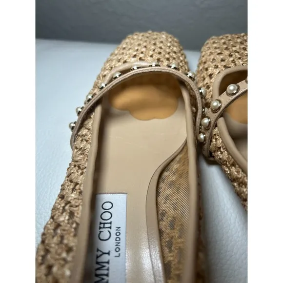Jimmy Choo Dellena 100 Ballet‎ Pink Nappa w Pearl Studs Flats Shoes Size 40 US 9