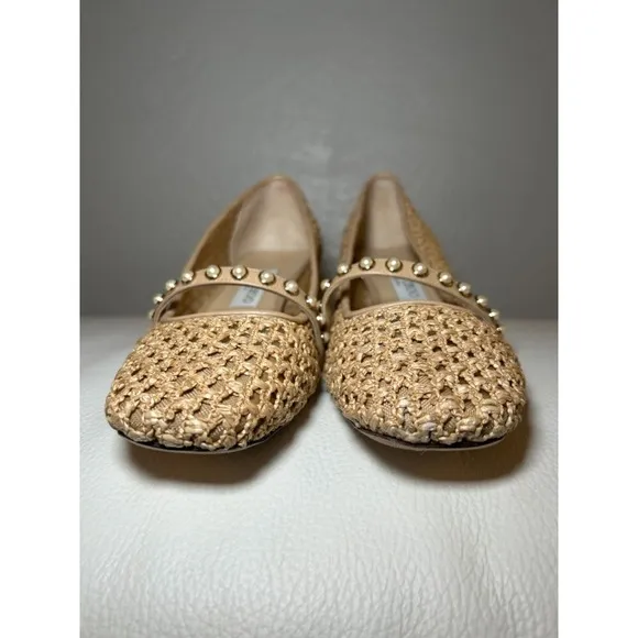 Jimmy Choo Dellena 100 Ballet‎ Pink Nappa w Pearl Studs Flats Shoes Size 40 US 9