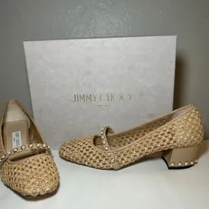 Jimmy Choo Dellena 100 Ballet‎ Pink Nappa w Pearl Studs Flats Shoes Size 40 US 9