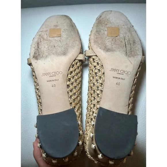 Jimmy Choo Dellena 100 Ballet‎ Pink Nappa w Pearl Studs Flats Shoes Size 40 US 9