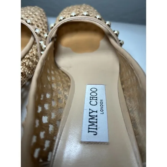 Jimmy Choo Dellena 100 Ballet‎ Pink Nappa w Pearl Studs Flats Shoes Size 40 US 9