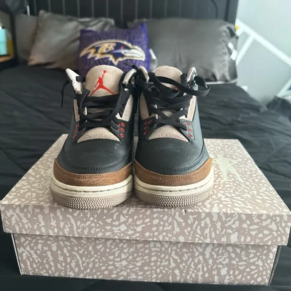 Jordan Black and Brown Athletic Shoes with Signature Air Cushioning