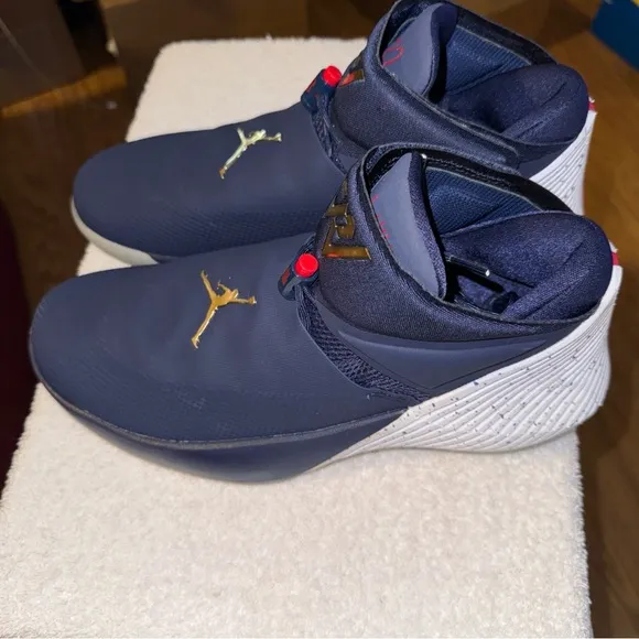 Jordan Blue and White Athletic High-Top Shoes