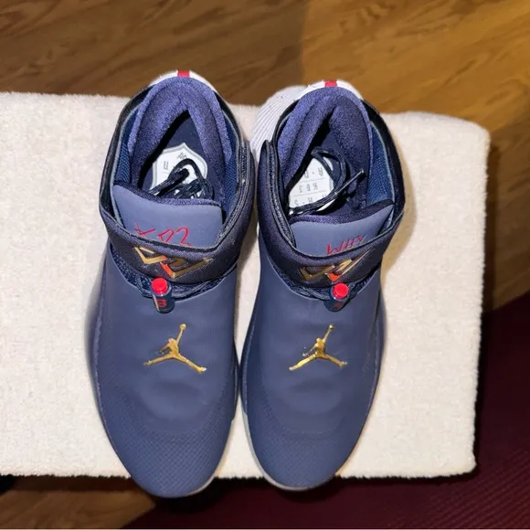 Jordan Blue and White Athletic High-Top Shoes