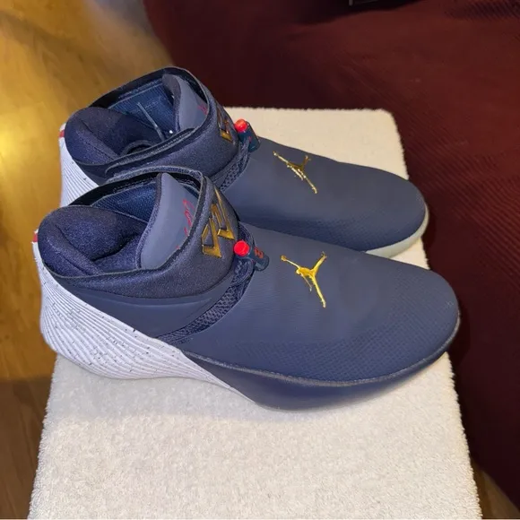 Jordan Blue and White Athletic High-Top Shoes