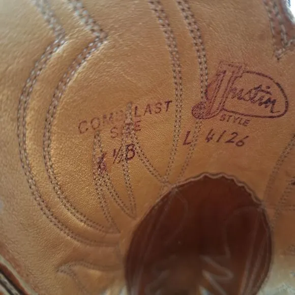 Justin Women's Shoes #L4126 Heeled Western Boots Size 6.5B Cognac Brown Cowgirl