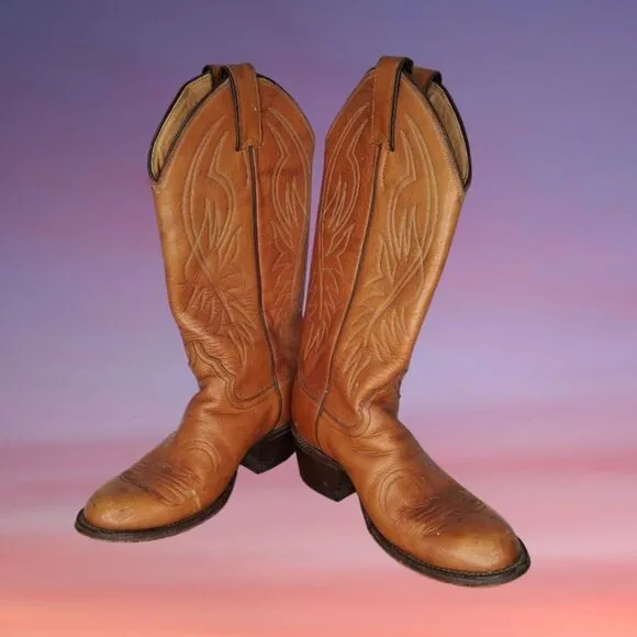 Justin Women's Shoes #L4126 Heeled Western Boots Size 6.5B Cognac Brown Cowgirl