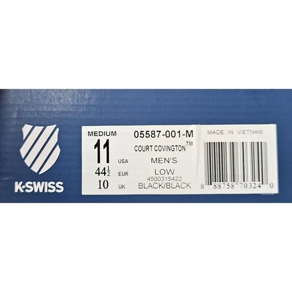 K-Swiss Court Covington Low Black Men's Shoes Size 11