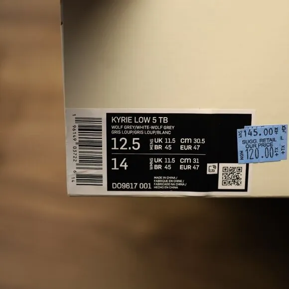 Kyrie Low 5 'Wolf Grey' DO9617-001 Men's 12.5