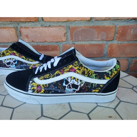 Men Sz 9 Vans Old Skool Beauty Skull Black True White Canvas Suede Shoes Rare