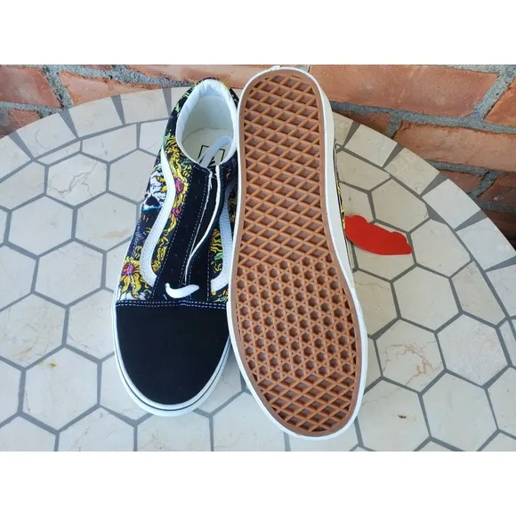 Men Sz 9 Vans Old Skool Beauty Skull Black True White Canvas Suede Shoes Rare