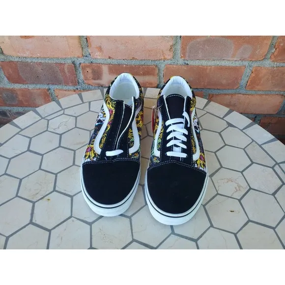 Men Sz 9 Vans Old Skool Beauty Skull Black True White Canvas Suede Shoes Rare