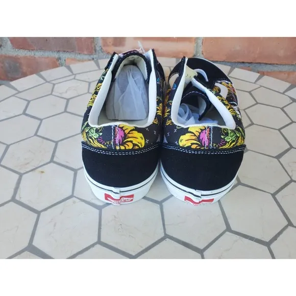 Men Sz 9 Vans Old Skool Beauty Skull Black True White Canvas Suede Shoes Rare