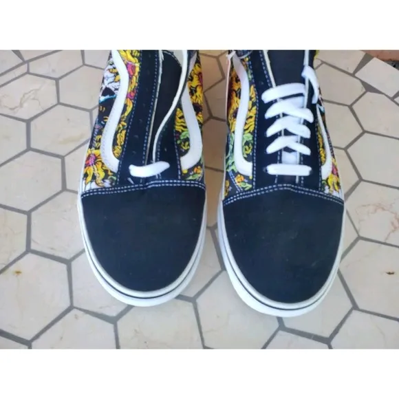 Men Sz 9 Vans Old Skool Beauty Skull Black True White Canvas Suede Shoes Rare