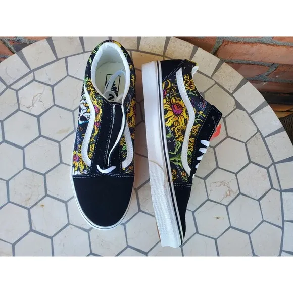 Men Sz 9 Vans Old Skool Beauty Skull Black True White Canvas Suede Shoes Rare