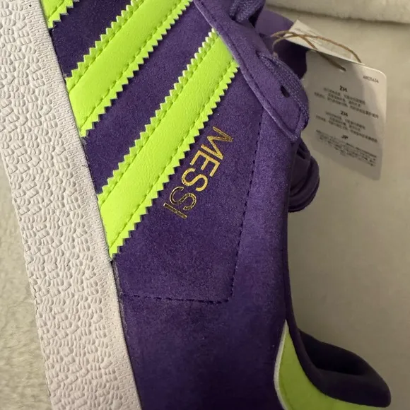 Mens adidas Gazelle Messi Soccer IH8164 Shoes Purple / Lucid Lemon / White SZ 8