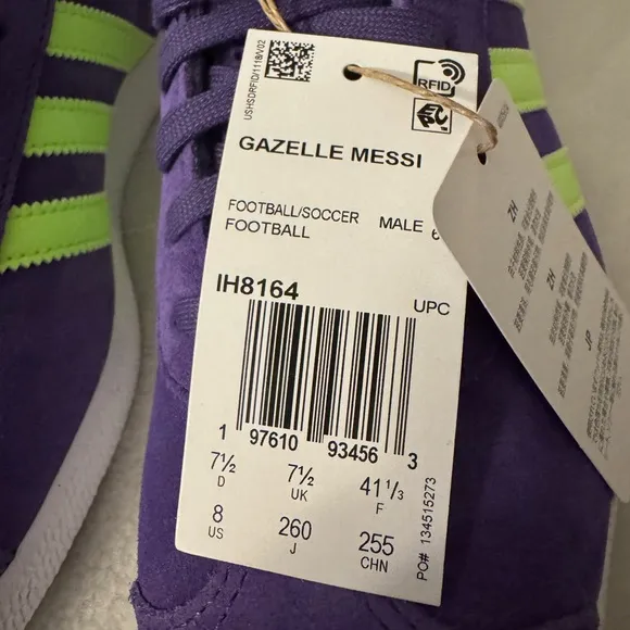 Mens adidas Gazelle Messi Soccer IH8164 Shoes Purple / Lucid Lemon / White SZ 8