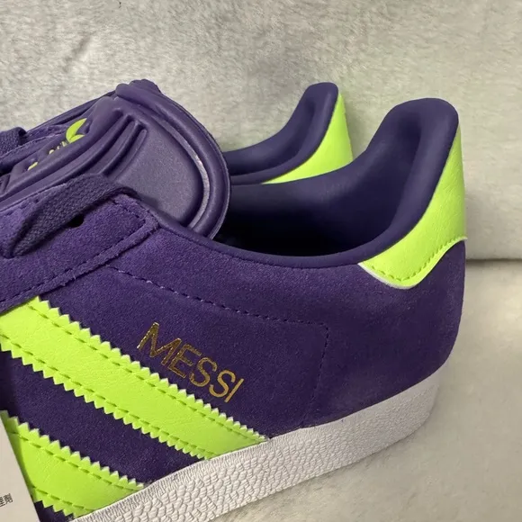Mens adidas Gazelle Messi Soccer IH8164 Shoes Purple / Lucid Lemon / White SZ 8