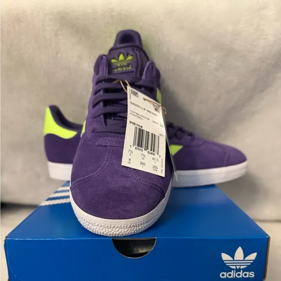 Mens adidas Gazelle Messi Soccer IH8164 Shoes Purple / Lucid Lemon / White SZ 8