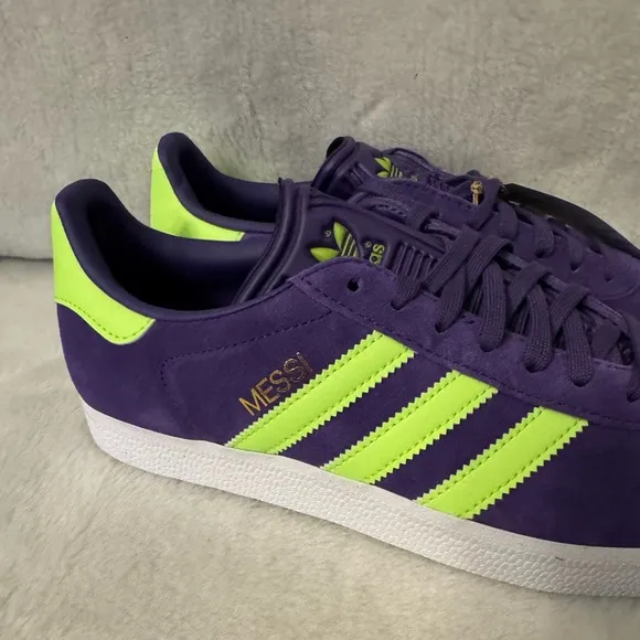 Mens adidas Gazelle Messi Soccer IH8164 Shoes Purple / Lucid Lemon / White SZ 8