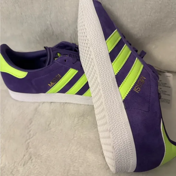 Mens adidas Gazelle Messi Soccer IH8164 Shoes Purple / Lucid Lemon / White SZ 8