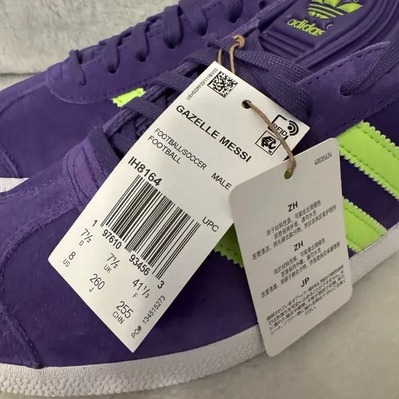 Mens adidas Gazelle Messi Soccer IH8164 Shoes Purple / Lucid Lemon / White SZ 8