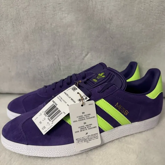 Mens adidas Gazelle Messi Soccer IH8164 Shoes Purple / Lucid Lemon / White SZ 8