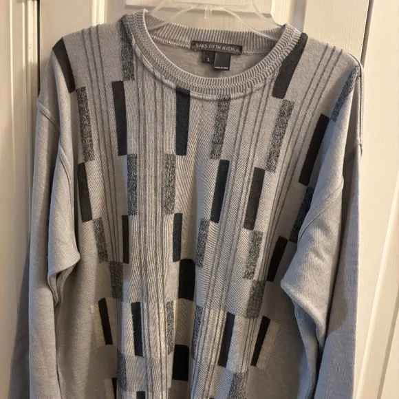 Men's Grey Saks Fifth Avenue Geometric Pattern L/S Sweater Size L