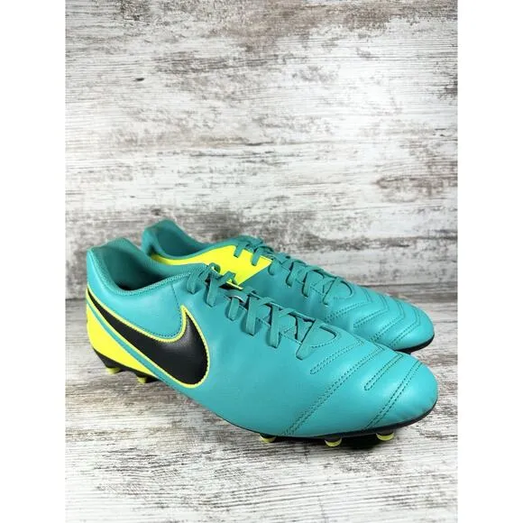 Men's Nike Tiempo Rio III FG Teal/Yellow Soccer Cleats Sz 12.5 Athletic