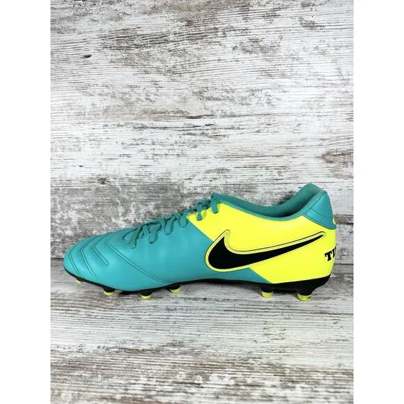 Men's Nike Tiempo Rio III FG Teal/Yellow Soccer Cleats Sz 12.5 Athletic