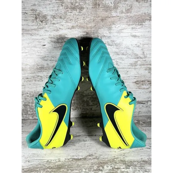Men's Nike Tiempo Rio III FG Teal/Yellow Soccer Cleats Sz 12.5 Athletic