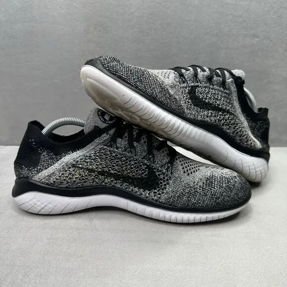 Mens Size 11 Nike Free RN Flyknit 2018 Shoes Black/White Road Running Sneakers