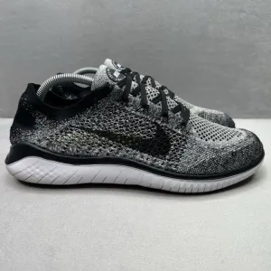 Mens Size 11 Nike Free RN Flyknit 2018 Shoes Black/White Road Running Sneakers
