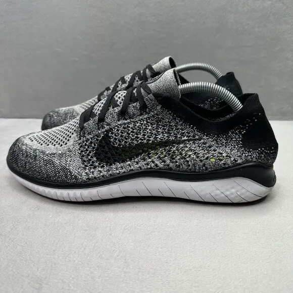 Mens Size 11 Nike Free RN Flyknit 2018 Shoes Black/White Road Running Sneakers