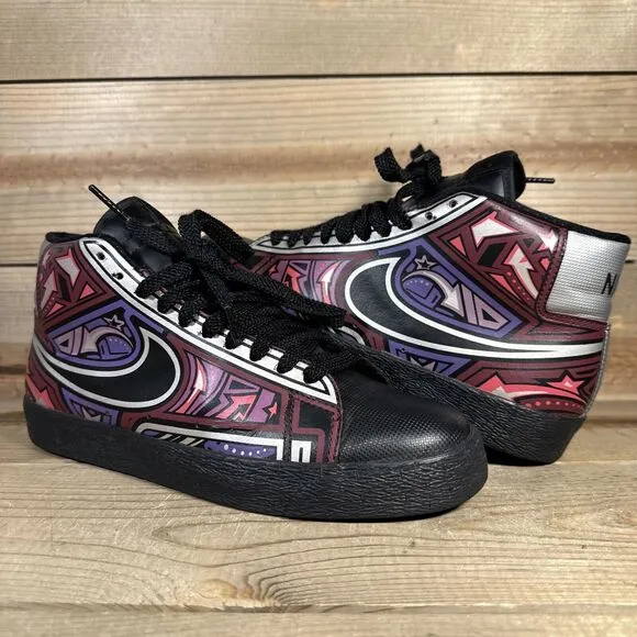 Mens Size 9 Nike Blazer High Cherrywood Illustrated Multi-Color Shoes 315877-003