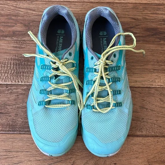 Merrell All Out Peak Trail Running Shoes Aventurine/Sea Blue Women’s Size 9.5