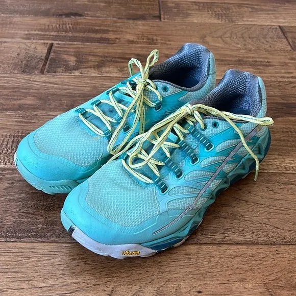 Merrell All Out Peak Trail Running Shoes Aventurine/Sea Blue Women’s Size 9.5