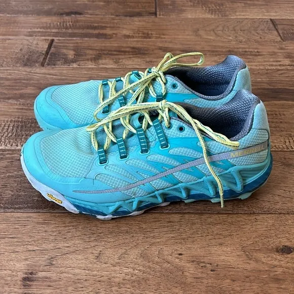Merrell All Out Peak Trail Running Shoes Aventurine/Sea Blue Women’s Size 9.5