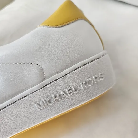 Michael Kors Irving Stripe Lace Up Womens Comfort Shoes White Yellow Sneakers 10