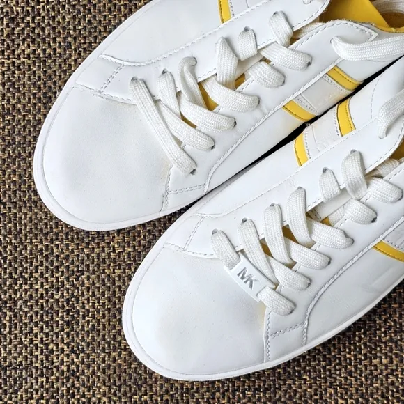 Michael Kors Irving Stripe Lace Up Womens Comfort Shoes White Yellow Sneakers 10