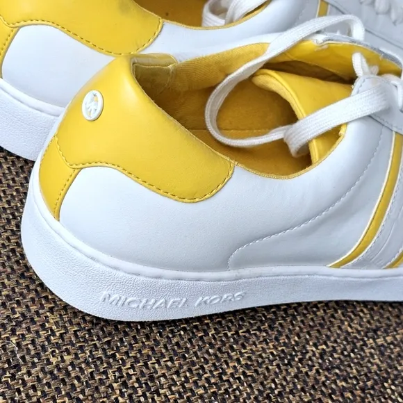 Michael Kors Irving Stripe Lace Up Womens Comfort Shoes White Yellow Sneakers 10