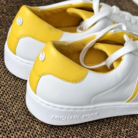 Michael Kors Irving Stripe Lace Up Womens Comfort Shoes White Yellow Sneakers 10